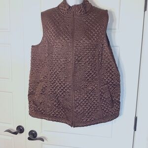 Susan Graver Brown Quilted Sleeveless Vest w/Pockets Plus 1X